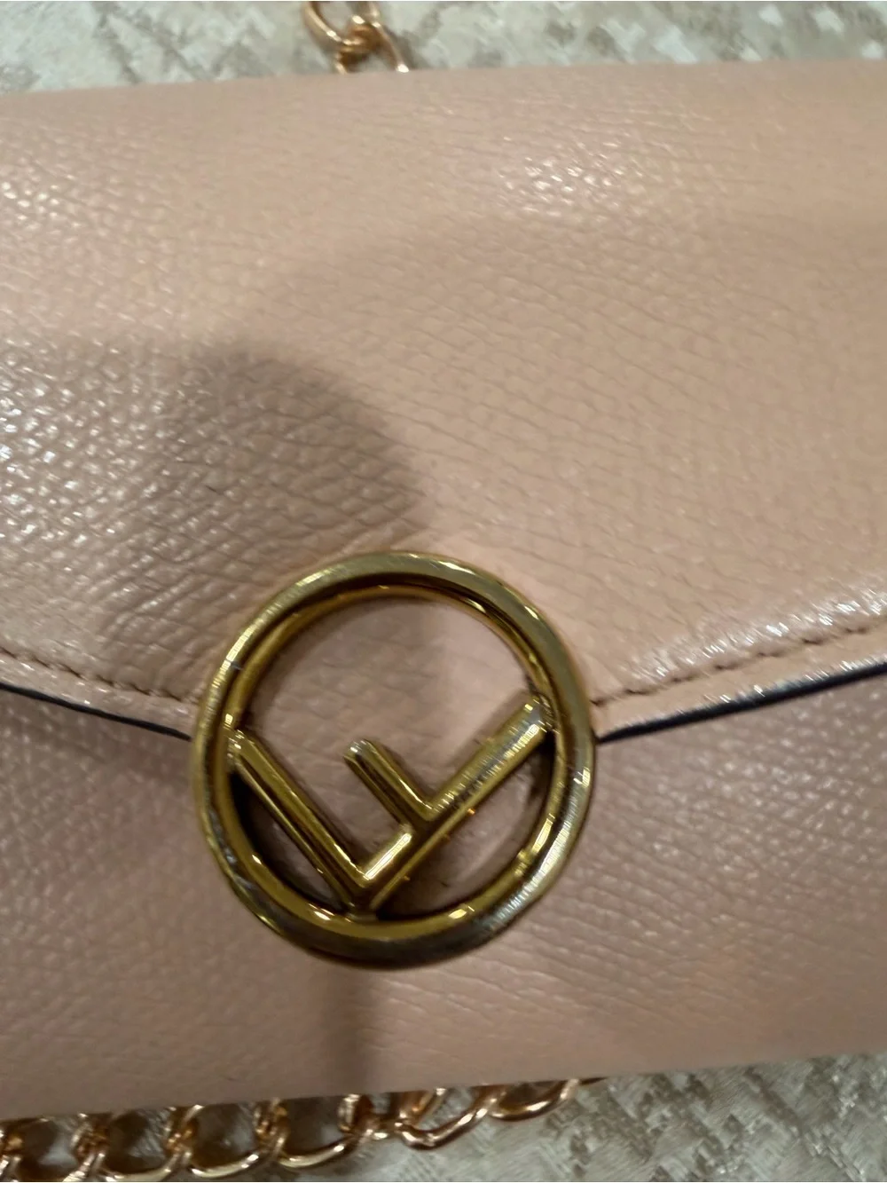 Fendi Blush Pink Leather Chain Wallet on Chain